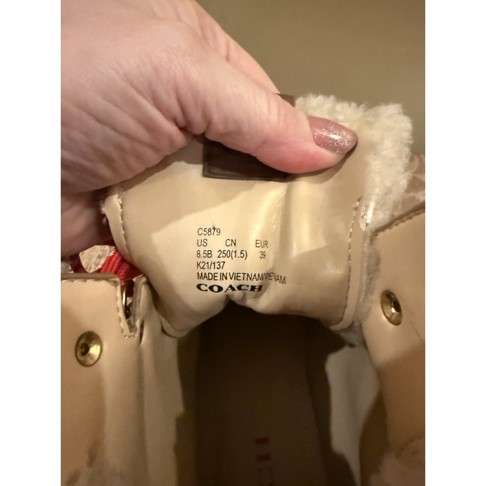 Coach Janel Signature Logo Print Shearling Accent Lug Sole Hiker Booties Sz-8.5 - Picture 13 of 14